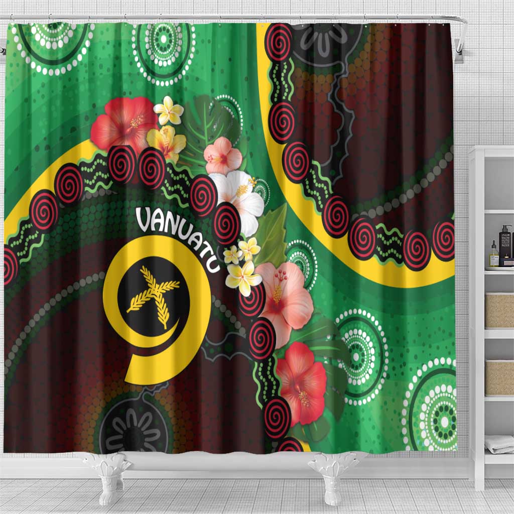 Long God Yumi Stanap Vanuatu Shower Curtain Tropical Flowers Aboriginal Pattern