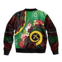 Long God Yumi Stanap Vanuatu Sleeve Zip Bomber Jacket Tropical Flowers Aboriginal Pattern