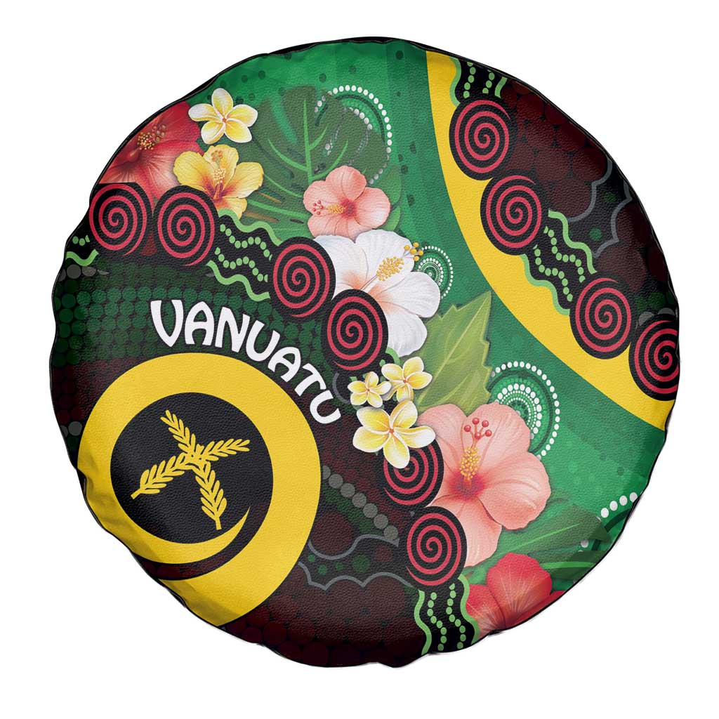 Long God Yumi Stanap Vanuatu Spare Tire Cover Tropical Flowers Aboriginal Pattern