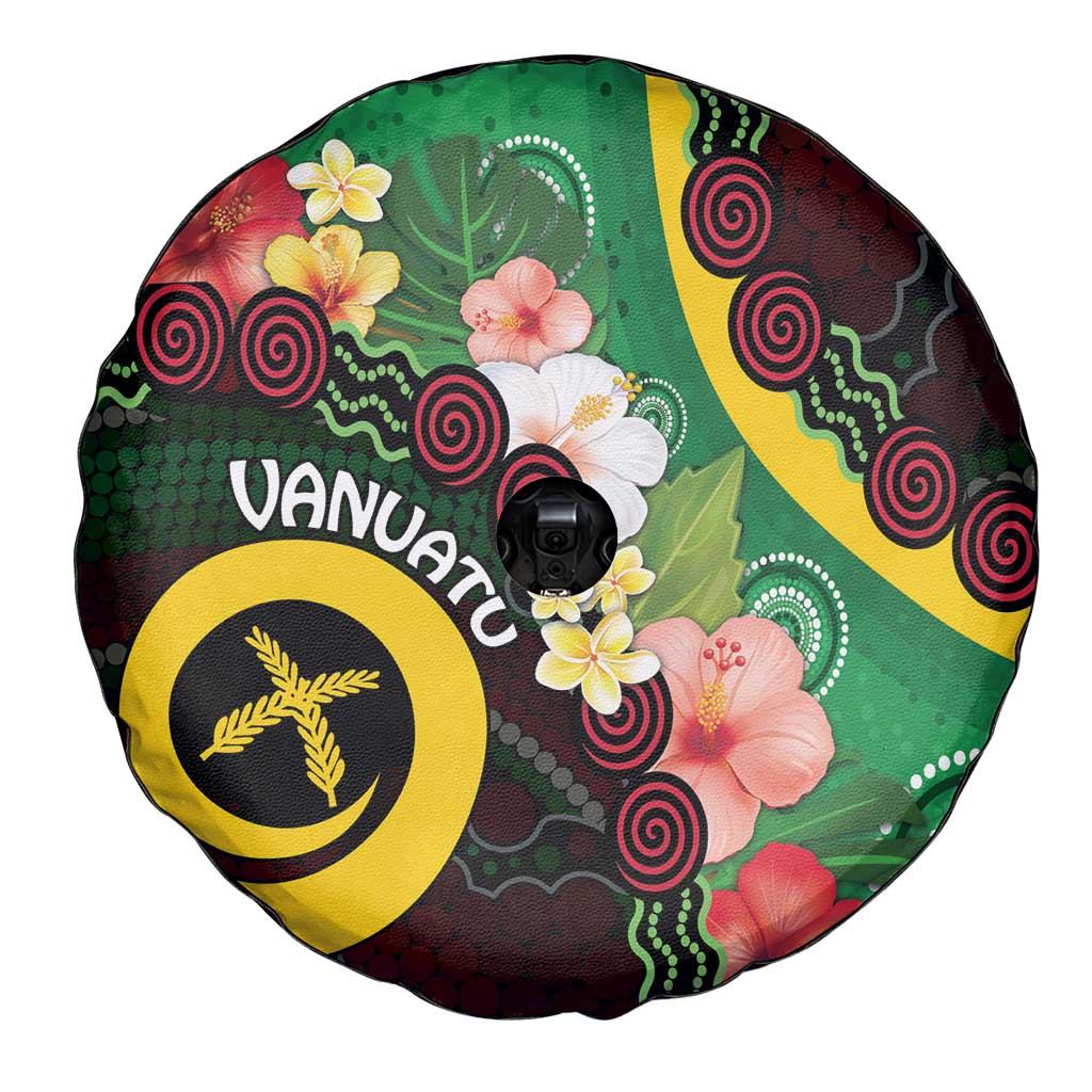 Long God Yumi Stanap Vanuatu Spare Tire Cover Tropical Flowers Aboriginal Pattern
