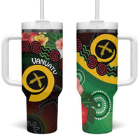 Long God Yumi Stanap Vanuatu Tumbler With Handle Tropical Flowers Aboriginal Pattern LT14 One Size: 40 oz Green - Polynesian Pride