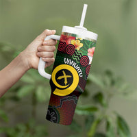 Long God Yumi Stanap Vanuatu Tumbler With Handle Tropical Flowers Aboriginal Pattern LT14 - Polynesian Pride