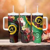 Long God Yumi Stanap Vanuatu Tumbler With Handle Tropical Flowers Aboriginal Pattern LT14 - Polynesian Pride