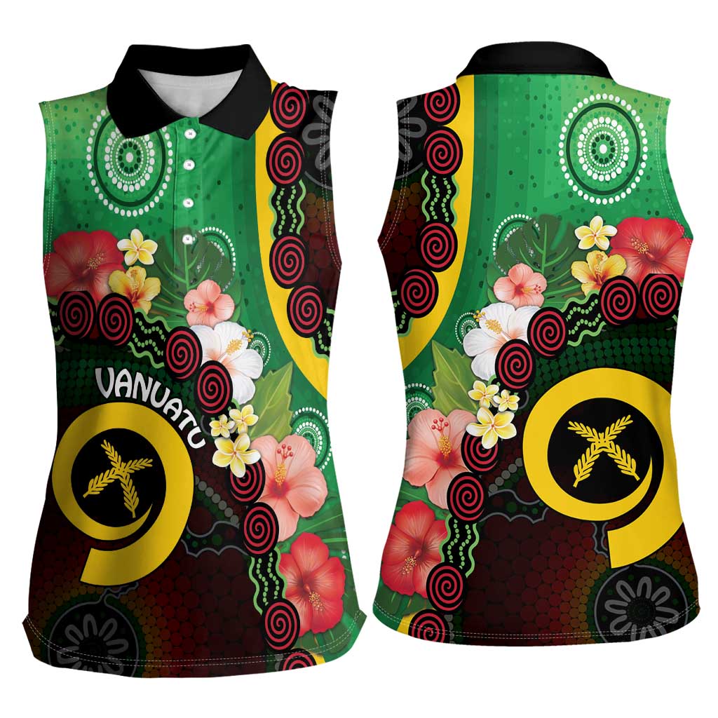 Long God Yumi Stanap Vanuatu Women Sleeveless Polo Shirt Tropical Flowers Aboriginal Pattern