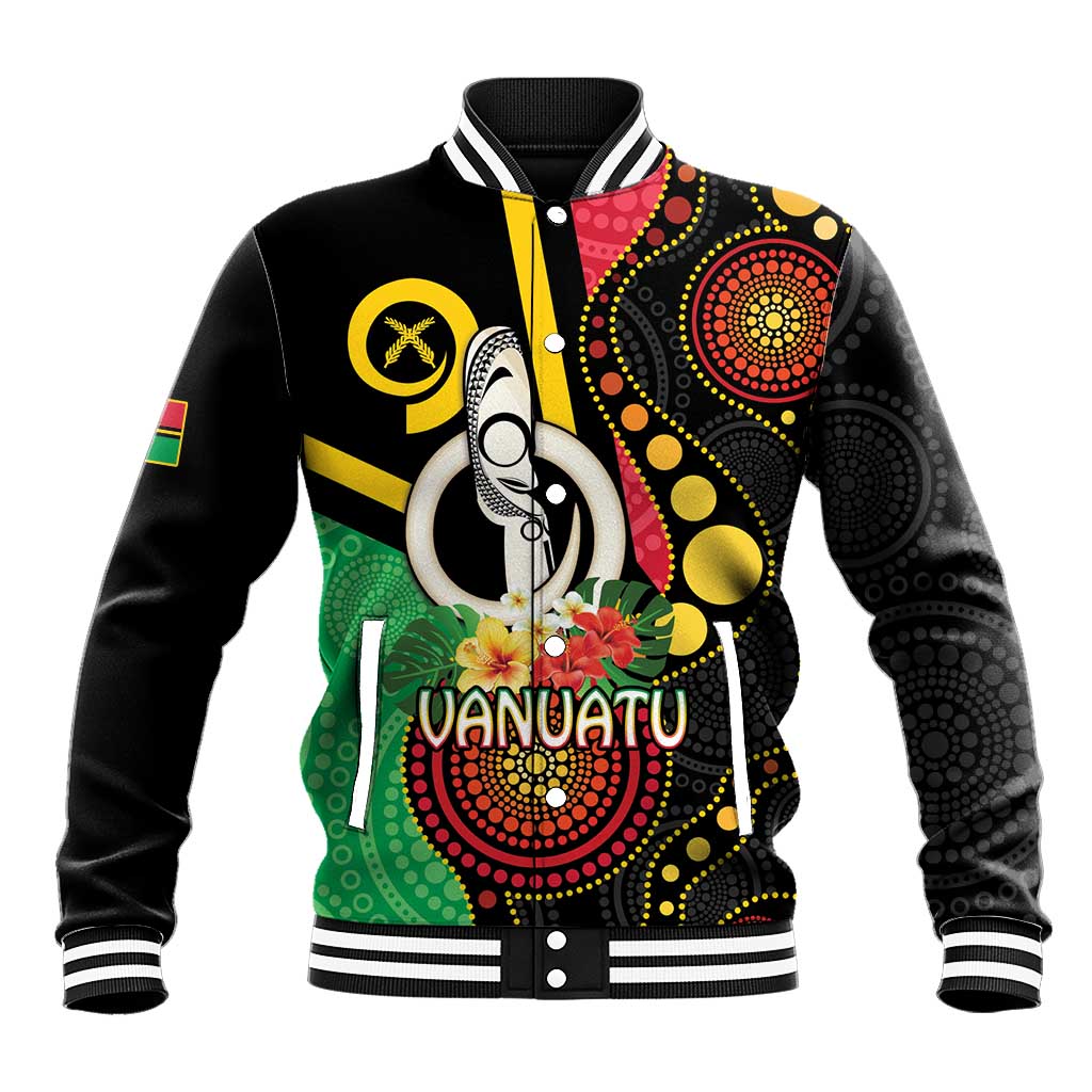 Tamtam Drum Vanuatu Baseball Jacket Boar Tusk Aboriginal Flag Style