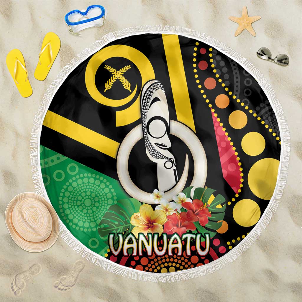 Tamtam Drum Vanuatu Beach Blanket Boar Tusk Aboriginal Flag Style