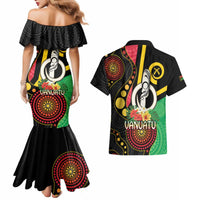 Tamtam Drum Vanuatu Couples Matching Mermaid Dress and Hawaiian Shirt Boar Tusk Aboriginal Flag Style
