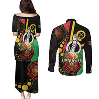 Tamtam Drum Vanuatu Couples Matching Puletasi and Long Sleeve Button Shirt Boar Tusk Aboriginal Flag Style