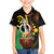 Tamtam Drum Vanuatu Family Matching Off The Shoulder Long Sleeve Dress and Hawaiian Shirt Boar Tusk Aboriginal Flag Style