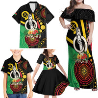 Tamtam Drum Vanuatu Family Matching Off Shoulder Maxi Dress and Hawaiian Shirt Boar Tusk Aboriginal Flag Style
