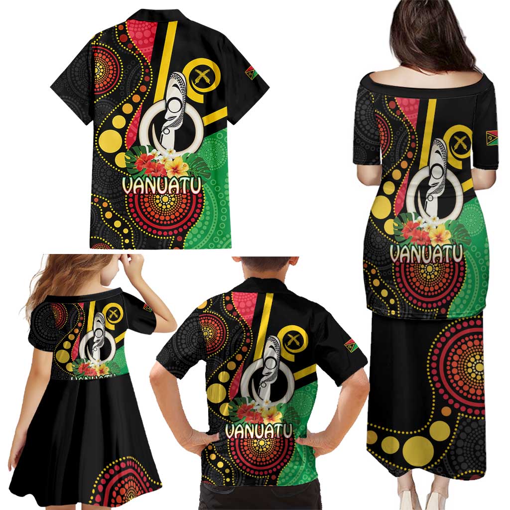 Tamtam Drum Vanuatu Family Matching Puletasi and Hawaiian Shirt Boar Tusk Aboriginal Flag Style