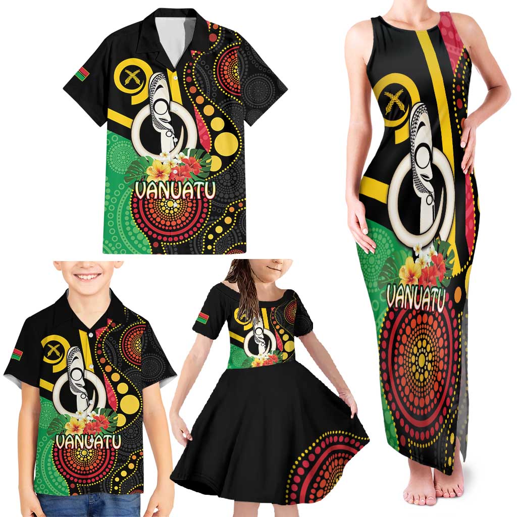 Tamtam Drum Vanuatu Family Matching Tank Maxi Dress and Hawaiian Shirt Boar Tusk Aboriginal Flag Style