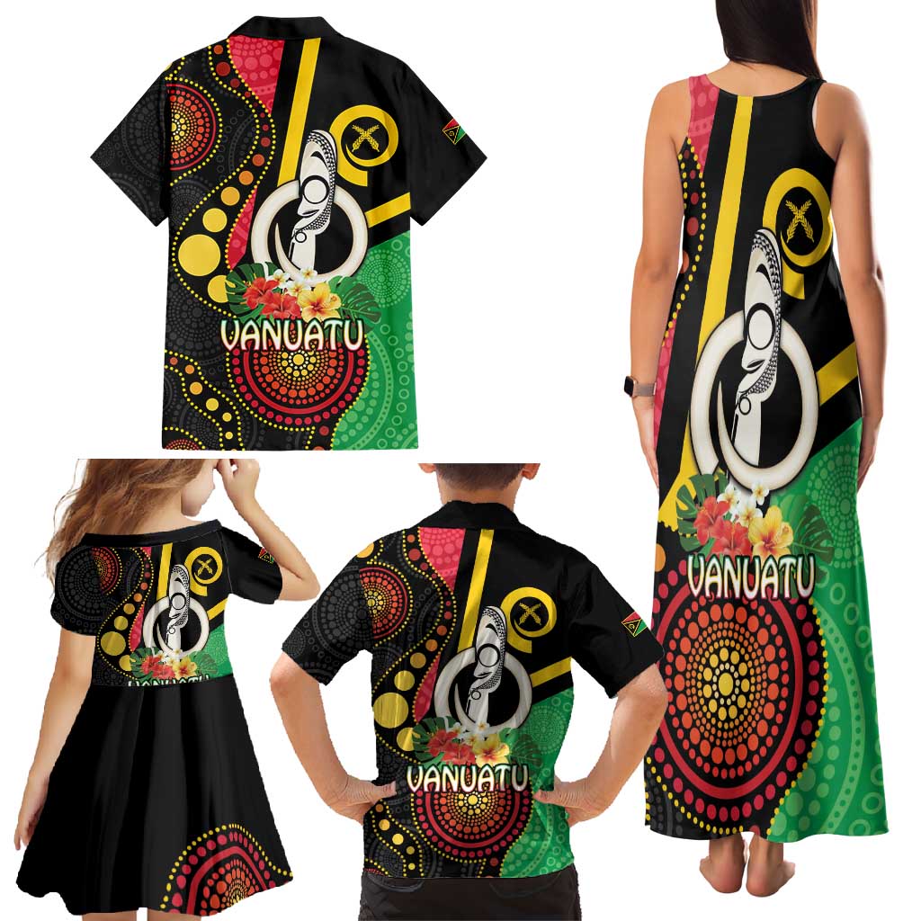 Tamtam Drum Vanuatu Family Matching Tank Maxi Dress and Hawaiian Shirt Boar Tusk Aboriginal Flag Style