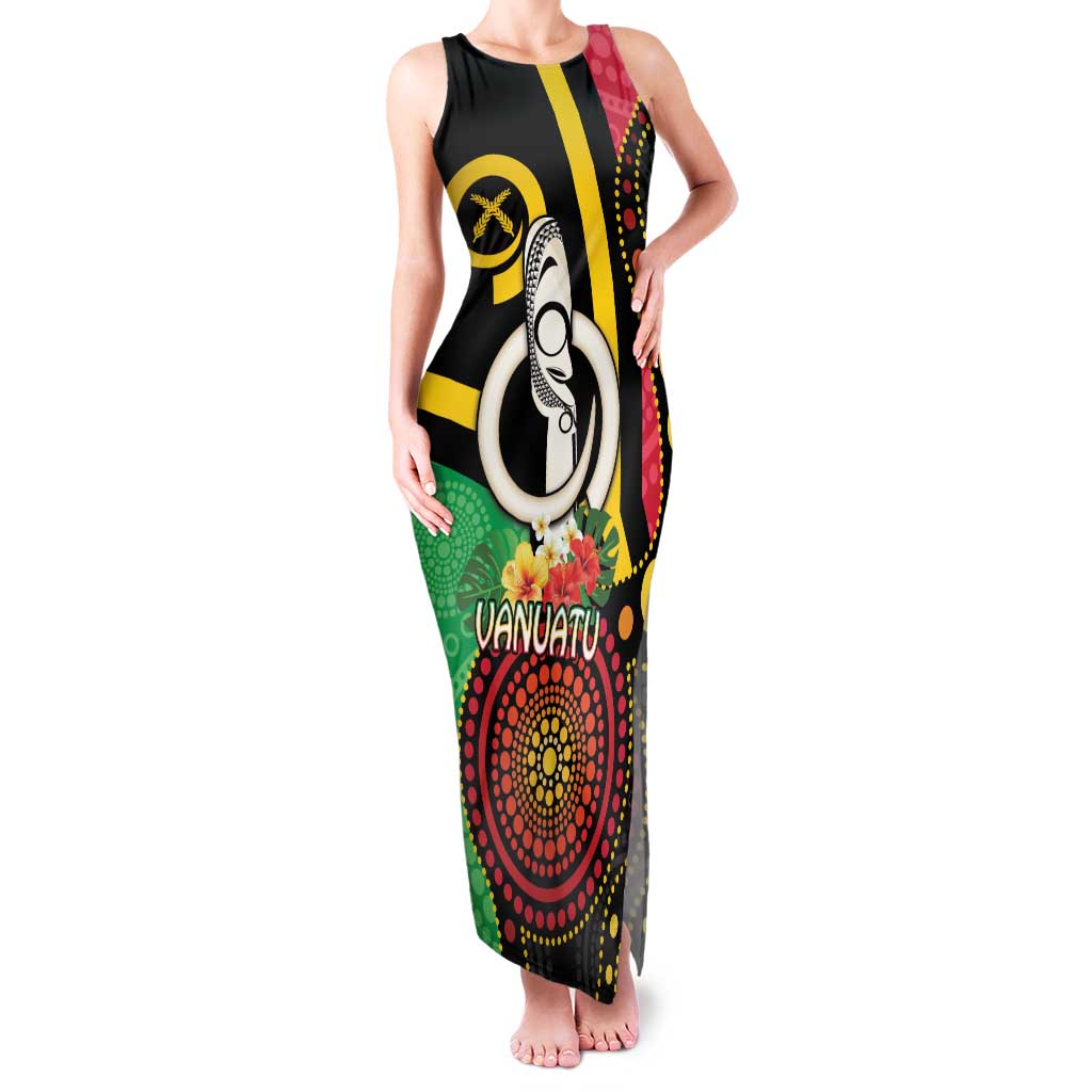 Tamtam Drum Vanuatu Family Matching Tank Maxi Dress and Hawaiian Shirt Boar Tusk Aboriginal Flag Style