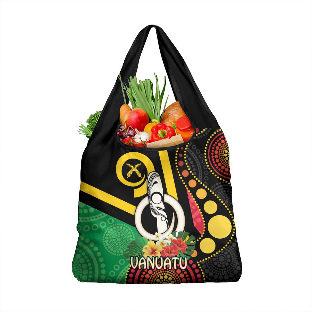 Tamtam Drum Vanuatu Grocery Bag Boar Tusk Aboriginal Flag Style