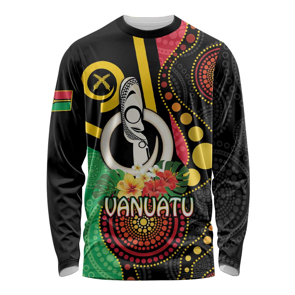 Tamtam Drum Vanuatu Long Sleeve Shirt Boar Tusk Aboriginal Flag Style