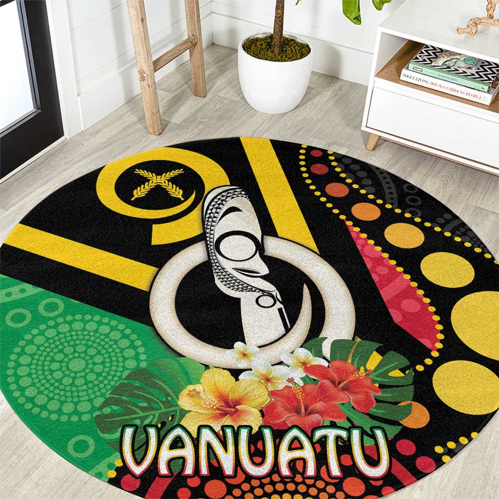 Tamtam Drum Vanuatu Round Carpet Boar Tusk Aboriginal Flag Style