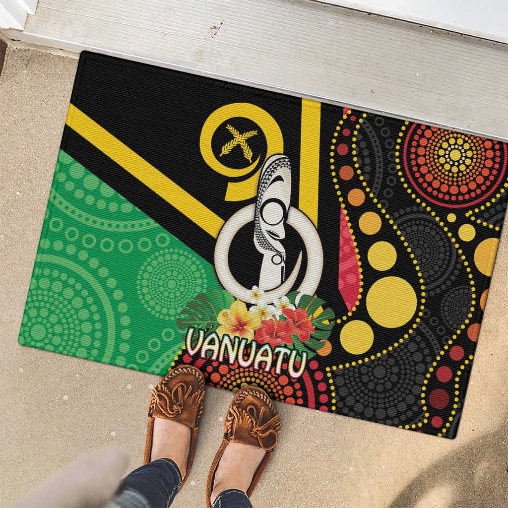 Tamtam Drum Vanuatu Rubber Doormat Boar Tusk Aboriginal Flag Style