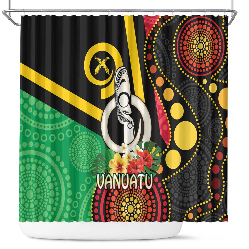 Tamtam Drum Vanuatu Shower Curtain Boar Tusk Aboriginal Flag Style