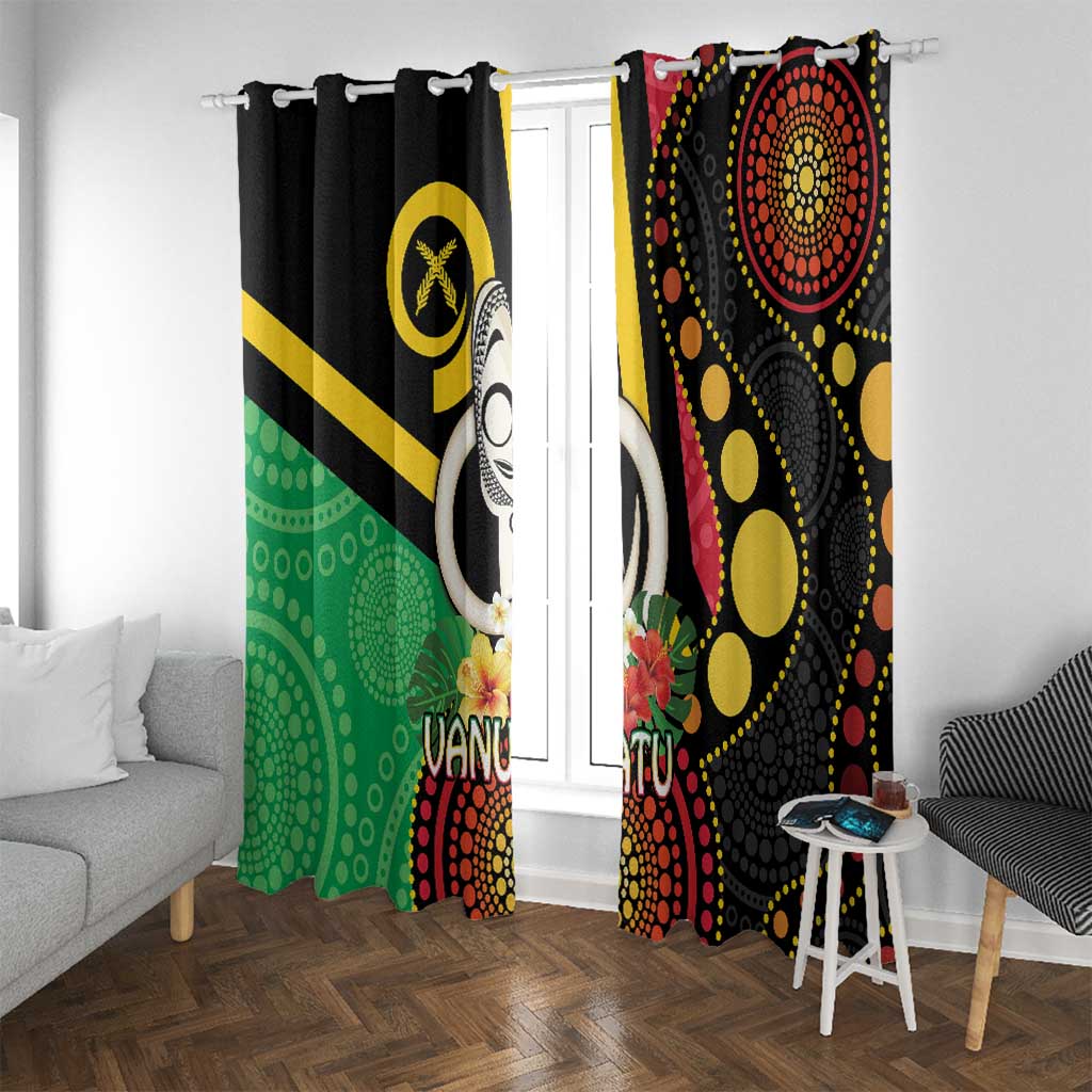 Tamtam Drum Vanuatu Window Curtain Boar Tusk Aboriginal Flag Style LT14 With Grommets Black - Polynesian Pride