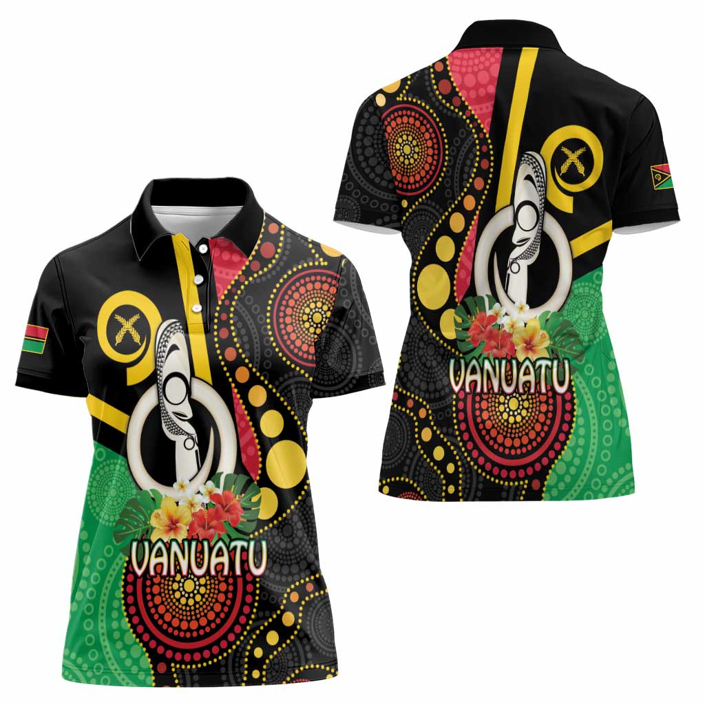 Tamtam Drum Vanuatu Women Polo Shirt Boar Tusk Aboriginal Flag Style
