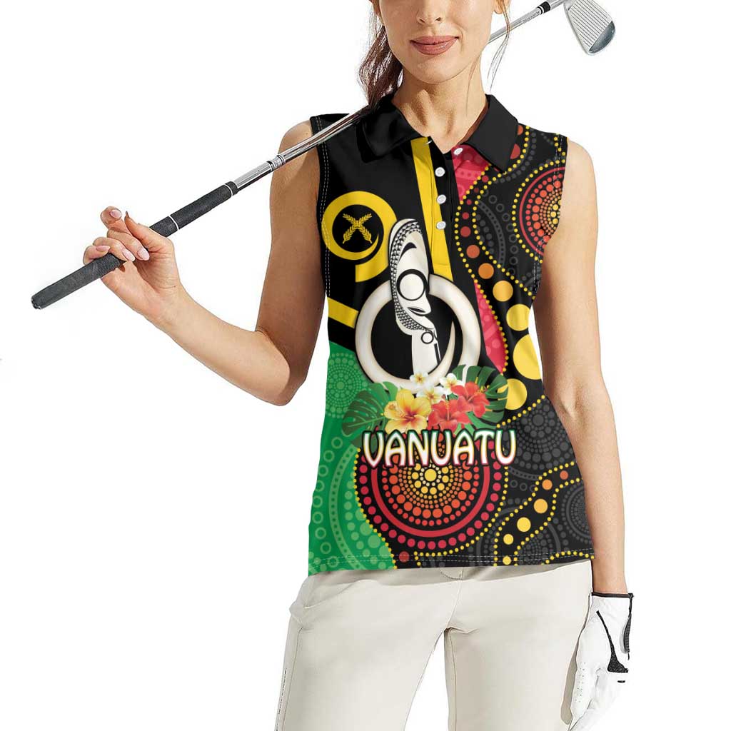 Tamtam Drum Vanuatu Women Sleeveless Polo Shirt Boar Tusk Aboriginal Flag Style
