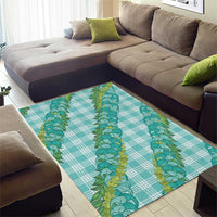 Hawaii Jade Vine Lei Area Rug Aloha Palaka Motif - Turquoise - Polynesian Pride