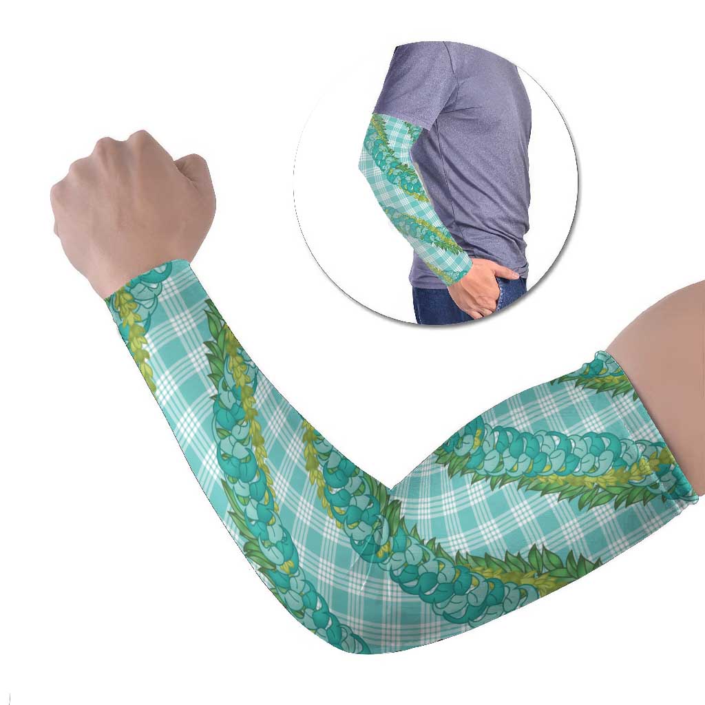 Hawaii Jade Vine Lei Arm Sleeves Aloha Palaka Motif - Turquoise - Polynesian Pride