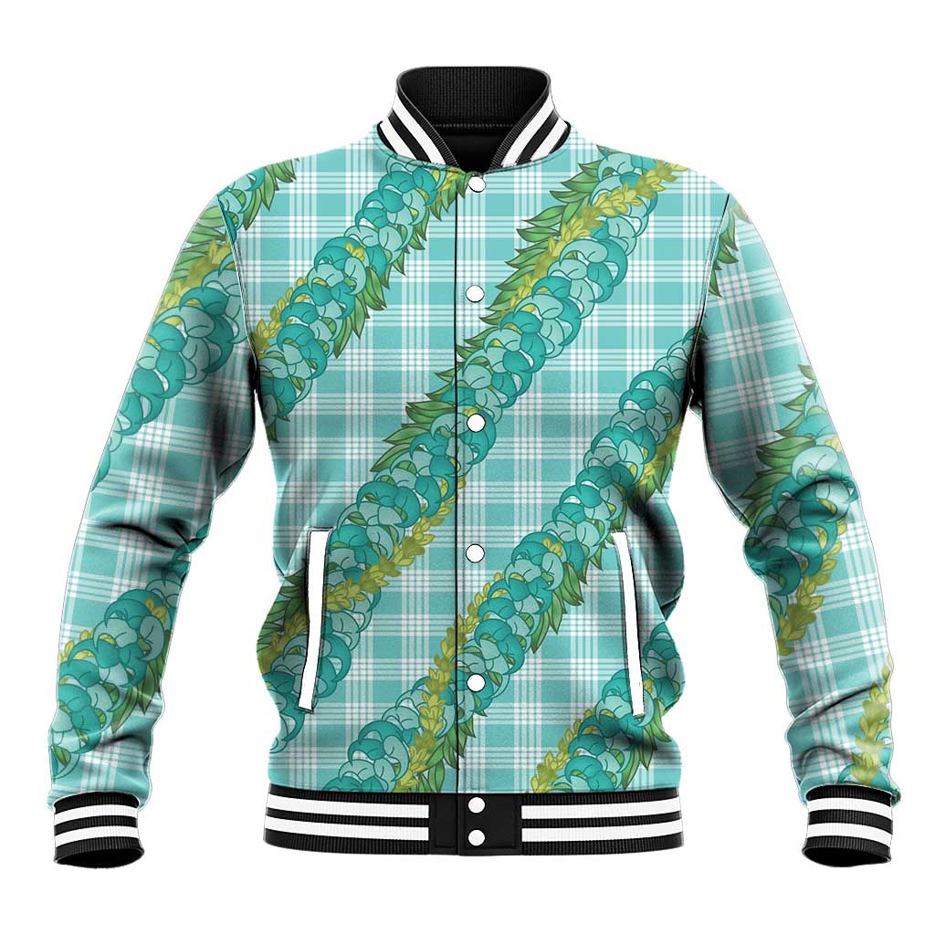 Hawaii Jade Vine Lei Baseball Jacket Aloha Palaka Motif - Turquoise - Polynesian Pride