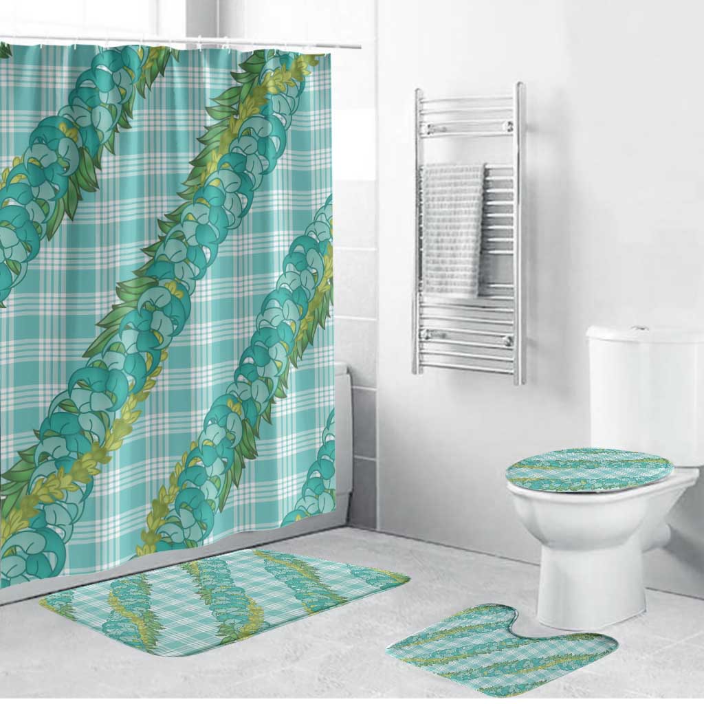 Hawaii Jade Vine Lei Bathroom Set Aloha Palaka Motif - Turquoise - Polynesian Pride