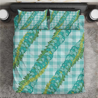 Hawaii Jade Vine Lei Bedding Set Aloha Palaka Motif - Turquoise - Polynesian Pride