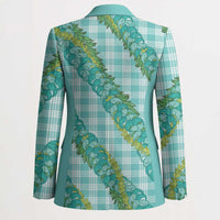 Hawaii Jade Vine Lei Blazer Aloha Palaka Motif - Turquoise LT14 - Polynesian Pride