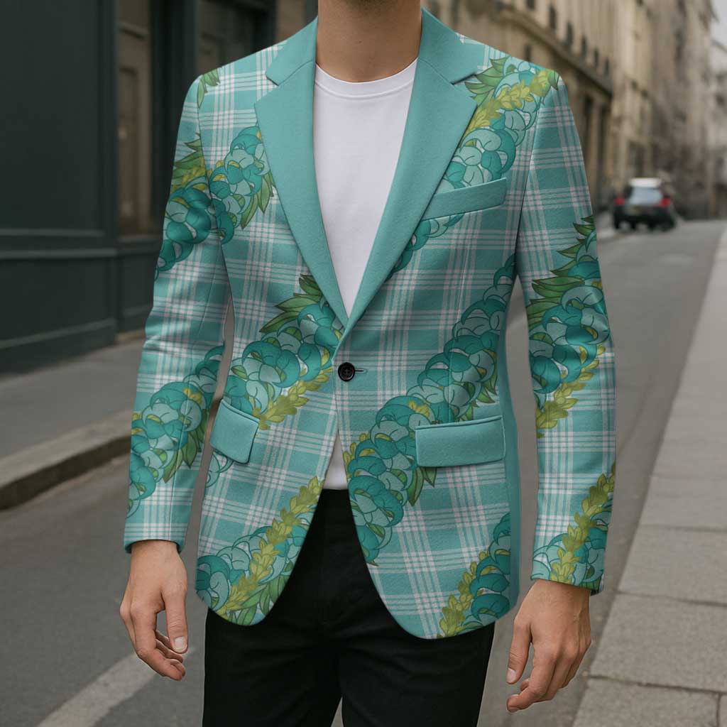Hawaii Jade Vine Lei Blazer Aloha Palaka Motif - Turquoise LT14 - Polynesian Pride