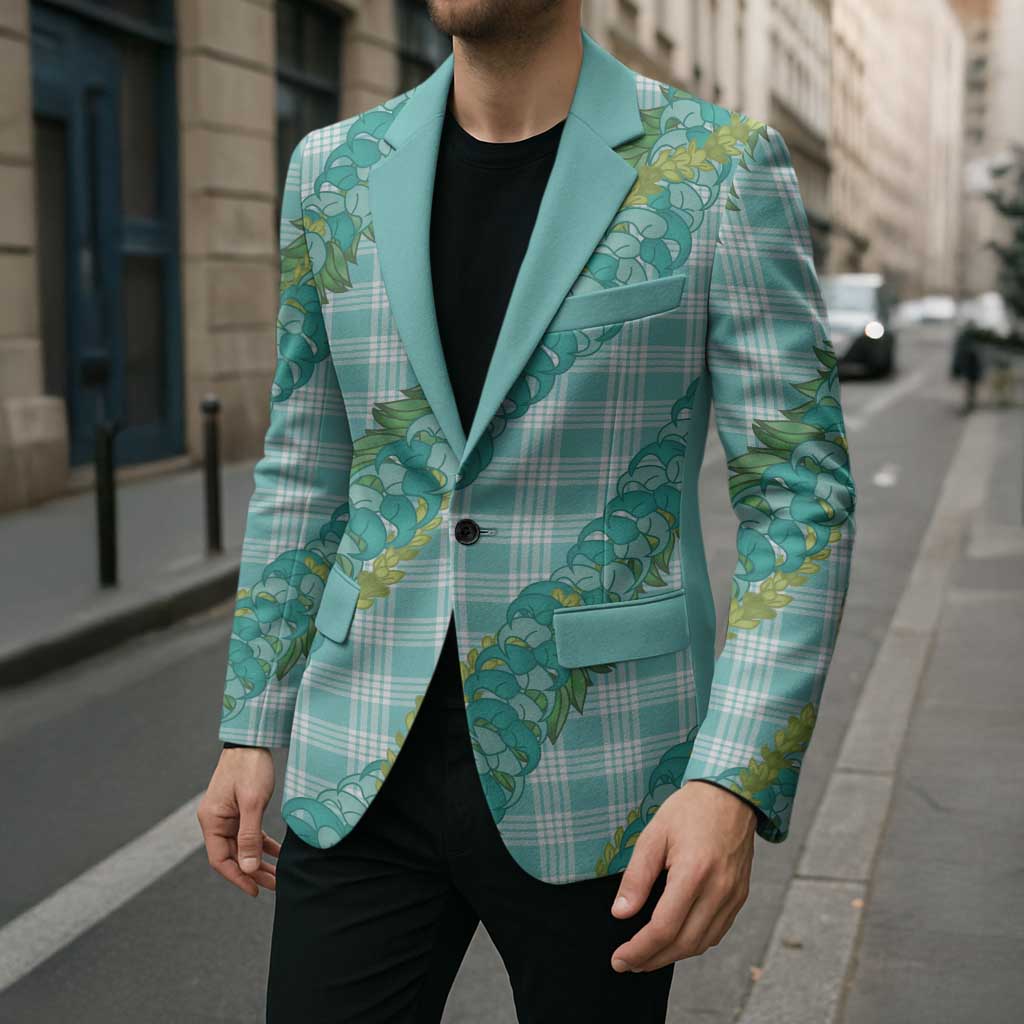 Hawaii Jade Vine Lei Blazer Aloha Palaka Motif - Turquoise LT14 - Polynesian Pride