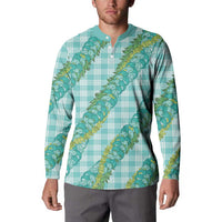 Hawaii Jade Vine Lei Button Sweatshirt Aloha Palaka Motif - Turquoise - Polynesian Pride