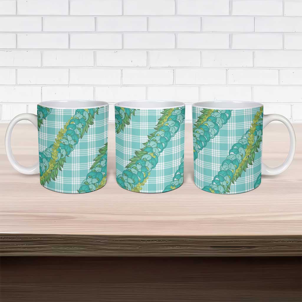 Hawaii Jade Vine Lei Ceramic Mug Aloha Palaka Motif - Turquoise - Polynesian Pride