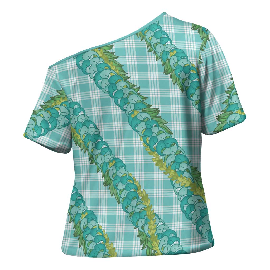 Hawaii Jade Vine Lei Cross Shoulder Shirt Aloha Palaka Motif - Turquoise - Polynesian Pride