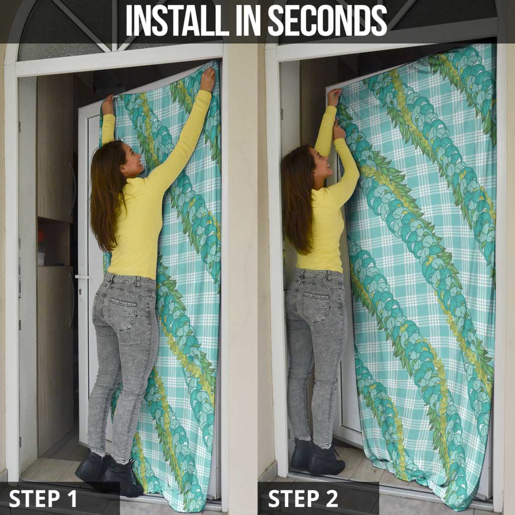 Hawaii Jade Vine Lei Door Cover Aloha Palaka Motif - Turquoise - Polynesian Pride