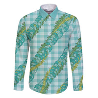 Hawaii Jade Vine Lei Family Matching Mermaid Dress and Hawaiian Shirt Aloha Palaka Motif - Turquoise - Polynesian Pride