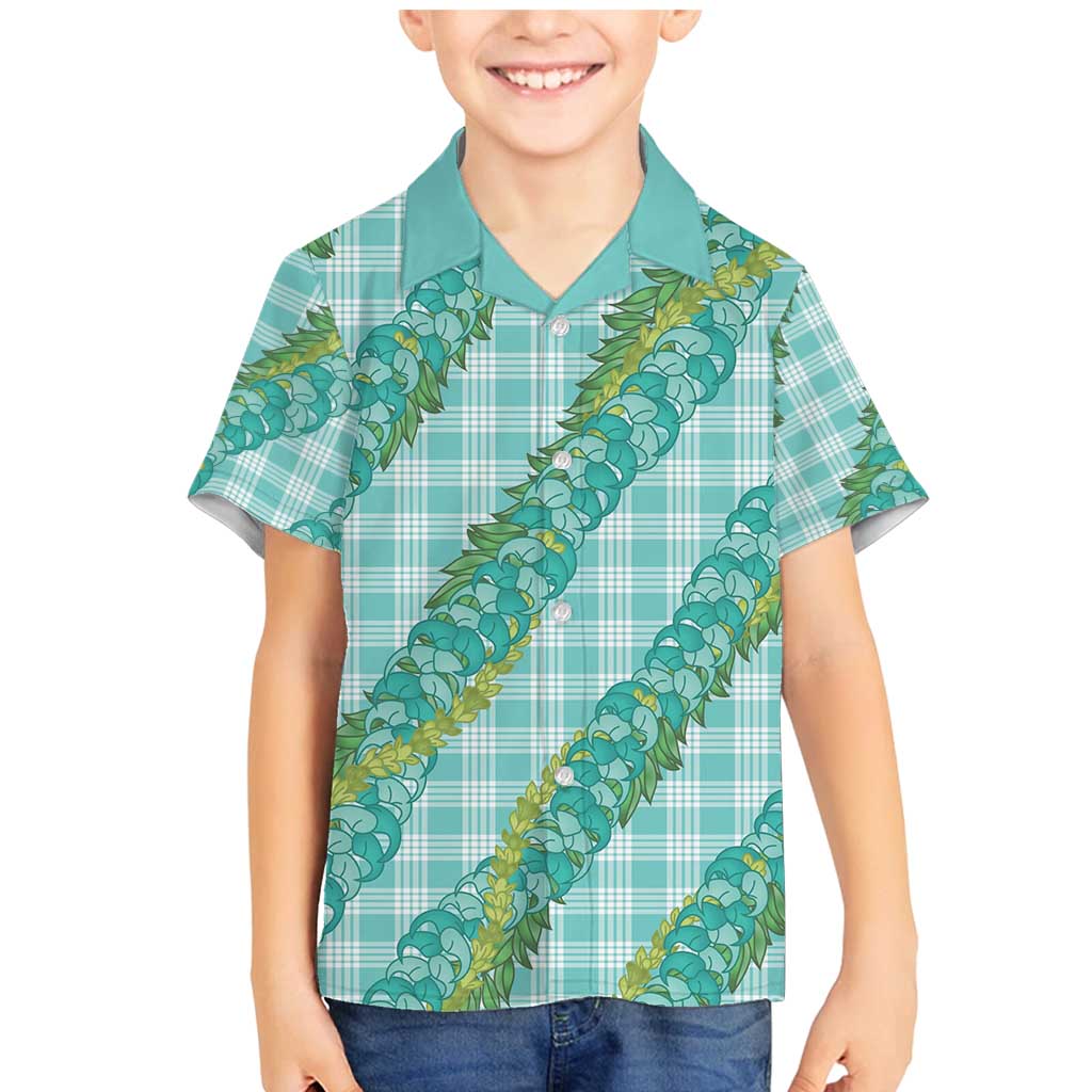 Hawaii Jade Vine Lei Family Matching Mermaid Dress and Hawaiian Shirt Aloha Palaka Motif - Turquoise - Polynesian Pride
