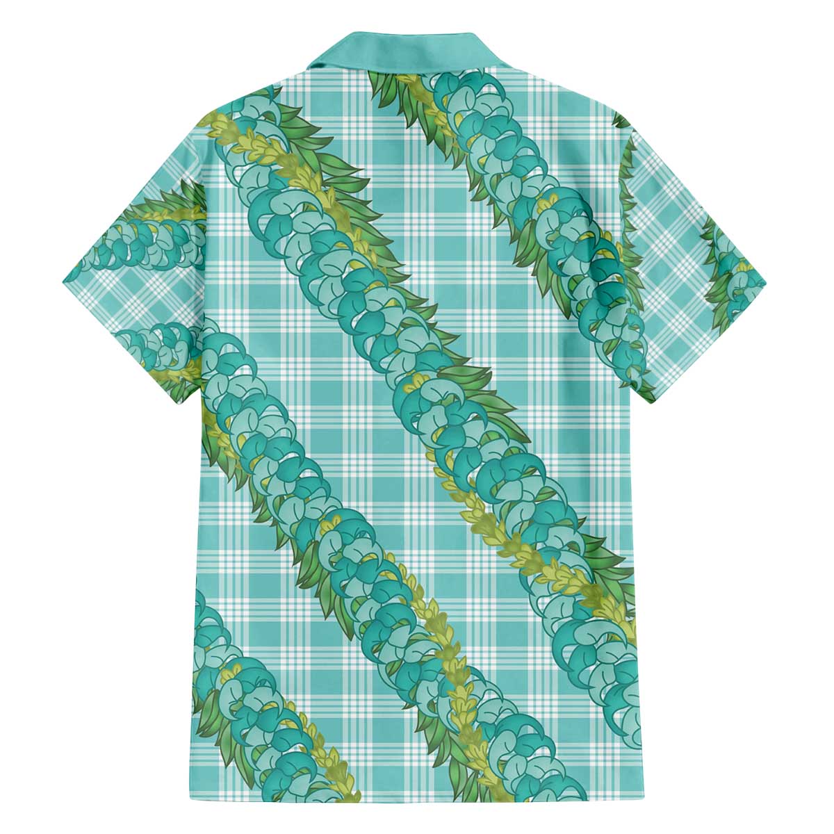 Hawaii Jade Vine Lei Family Matching Off The Shoulder Long Sleeve Dress and Hawaiian Shirt Aloha Palaka Motif - Turquoise - Polynesian Pride