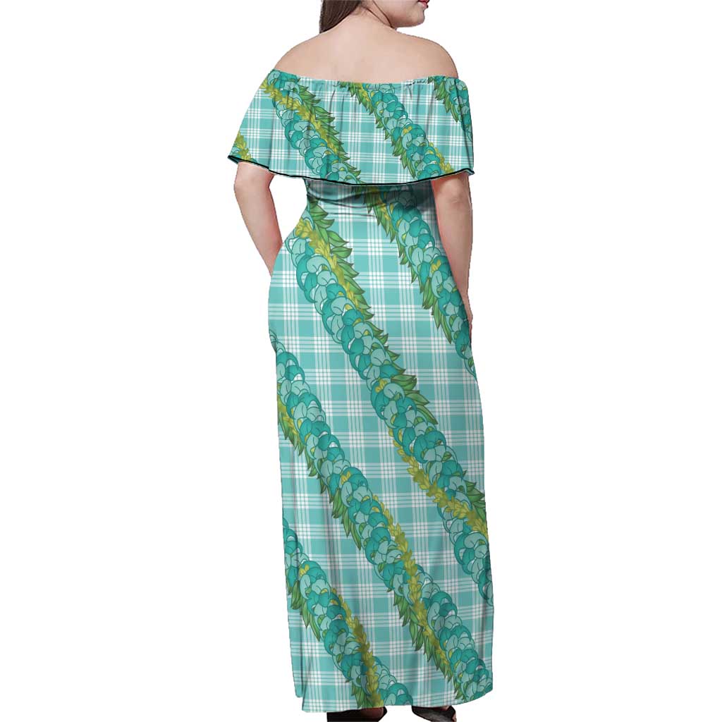 Hawaii Jade Vine Lei Family Matching Off Shoulder Maxi Dress and Hawaiian Shirt Aloha Palaka Motif - Turquoise - Polynesian Pride