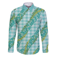 Hawaii Jade Vine Lei Family Matching Puletasi and Hawaiian Shirt Aloha Palaka Motif - Turquoise - Polynesian Pride