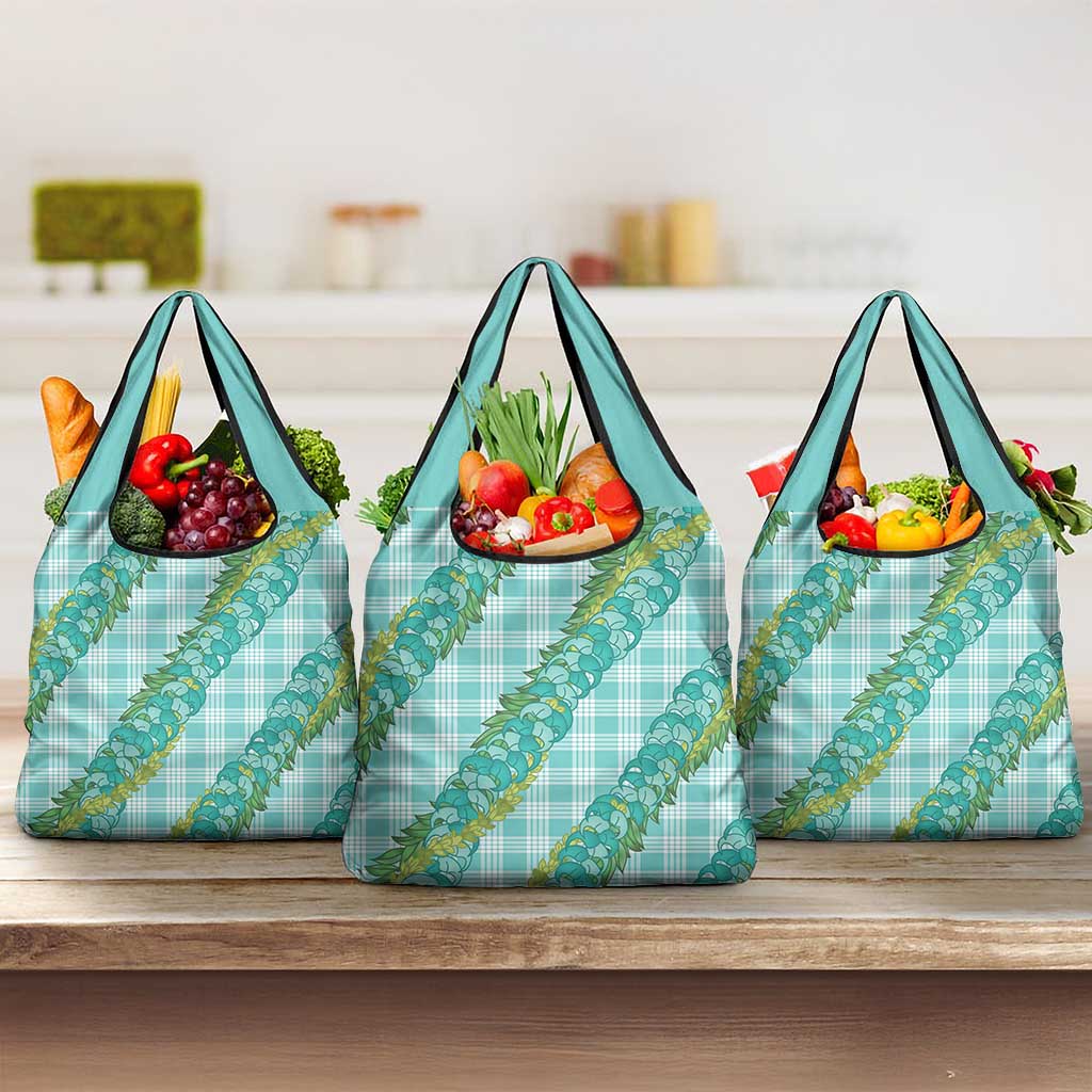 Hawaii Jade Vine Lei Grocery Bag Aloha Palaka Motif - Turquoise - Polynesian Pride