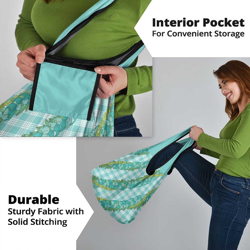 Hawaii Jade Vine Lei Grocery Bag Aloha Palaka Motif - Turquoise - Polynesian Pride