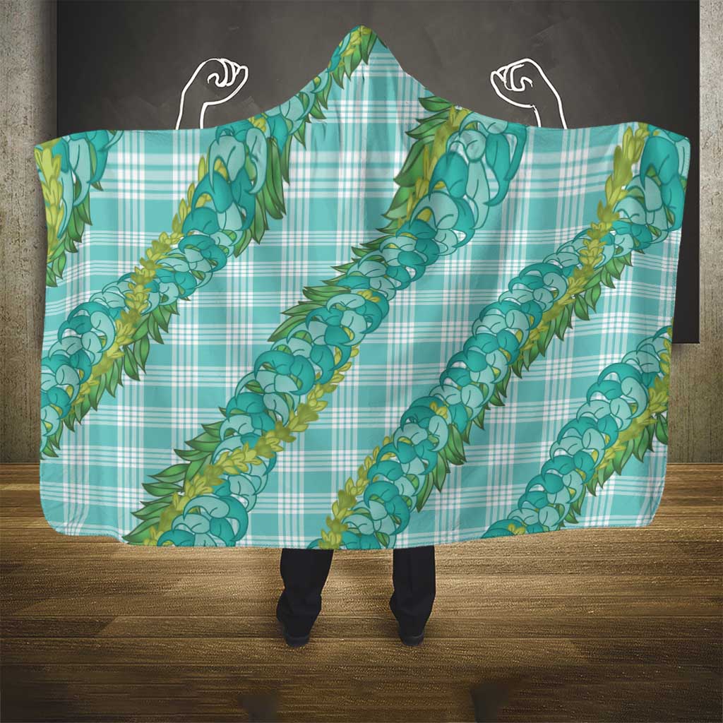Hawaii Jade Vine Lei Hooded Blanket Aloha Palaka Motif - Turquoise - Polynesian Pride