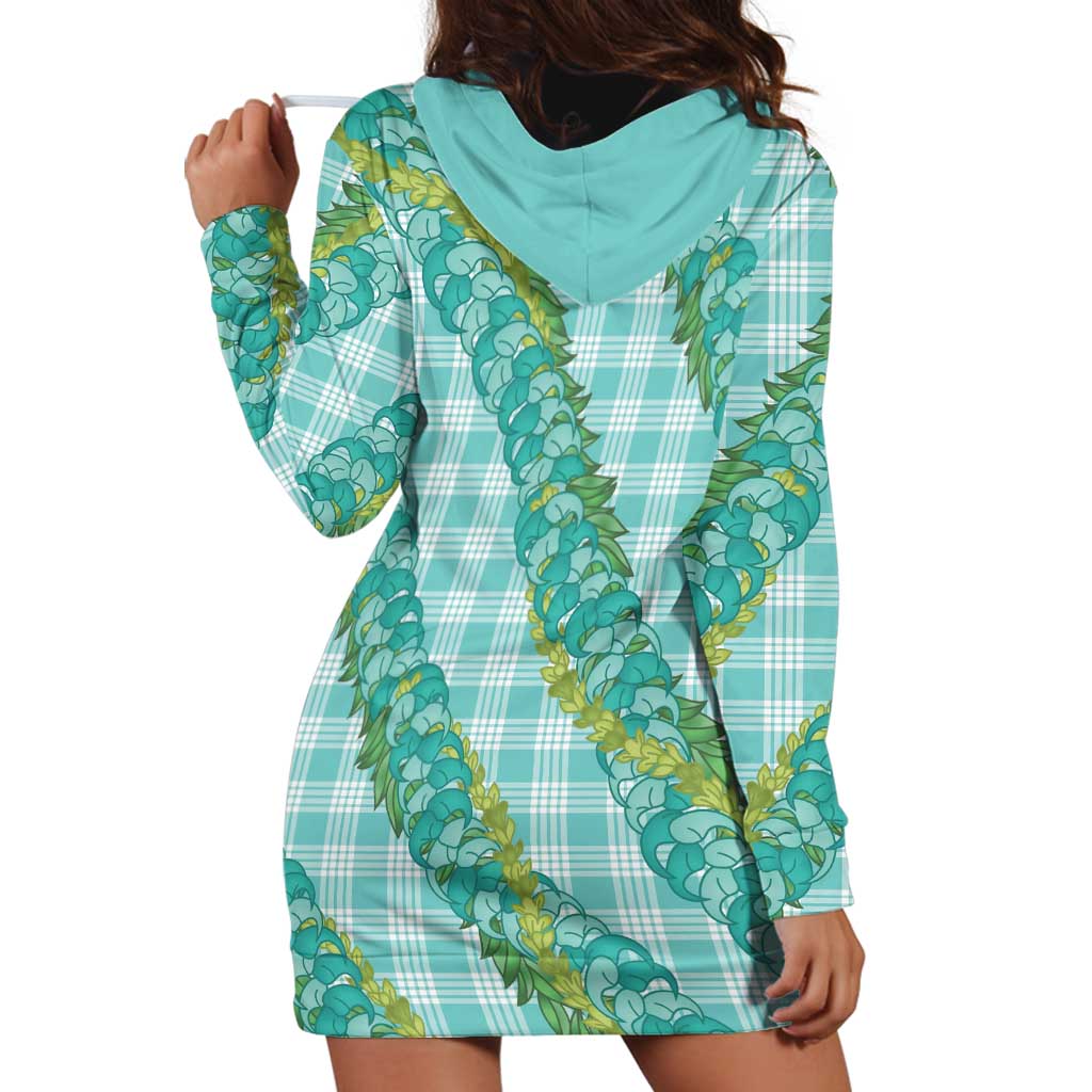 Hawaii Jade Vine Lei Hoodie Dress Aloha Palaka Motif - Turquoise - Polynesian Pride