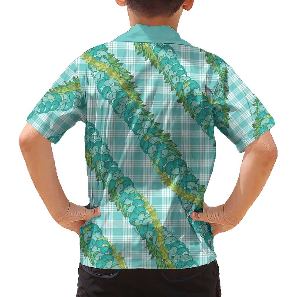 Hawaii Jade Vine Lei Kid Hawaiian Shirt Aloha Palaka Motif - Turquoise - Polynesian Pride