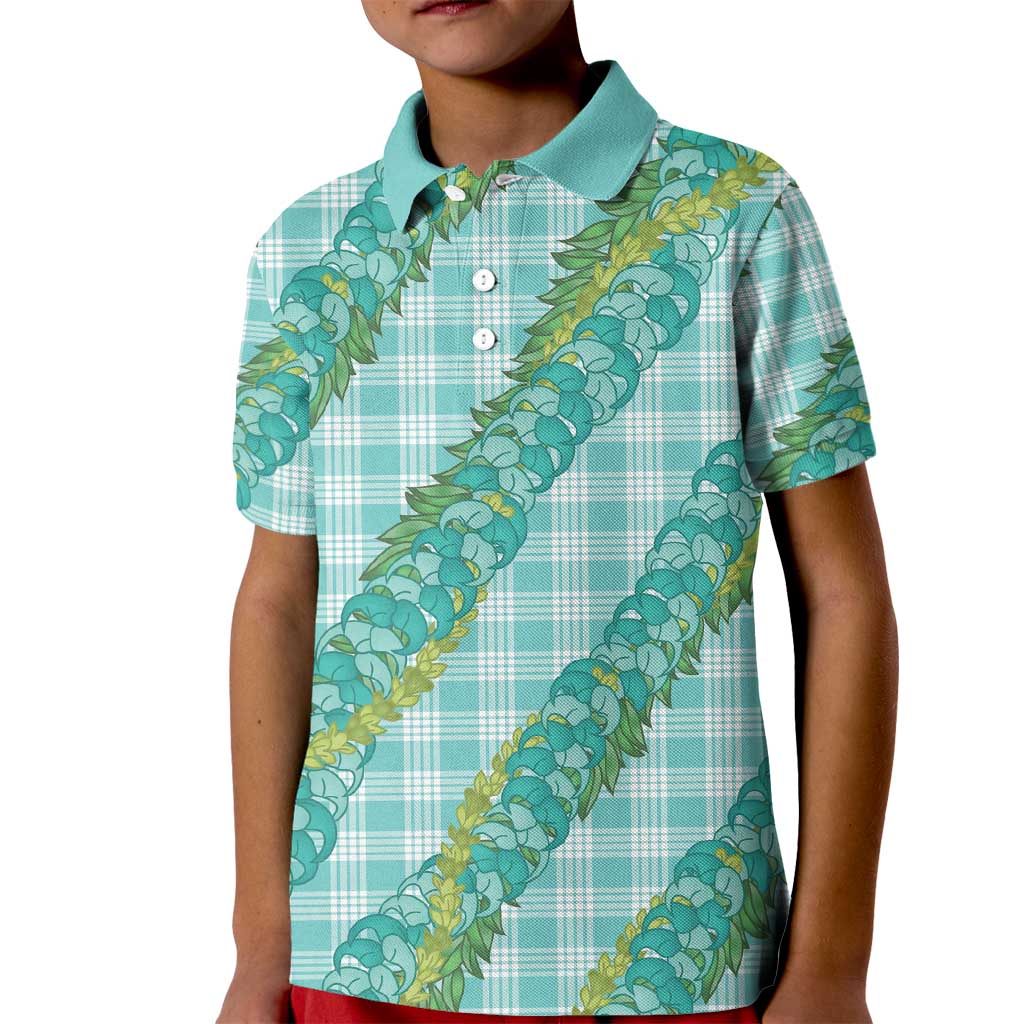 Hawaii Jade Vine Lei Kid Polo Shirt Aloha Palaka Motif - Turquoise - Polynesian Pride