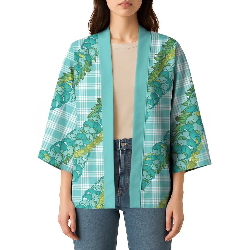 Hawaii Jade Vine Lei Kimono Aloha Palaka Motif - Turquoise - Polynesian Pride